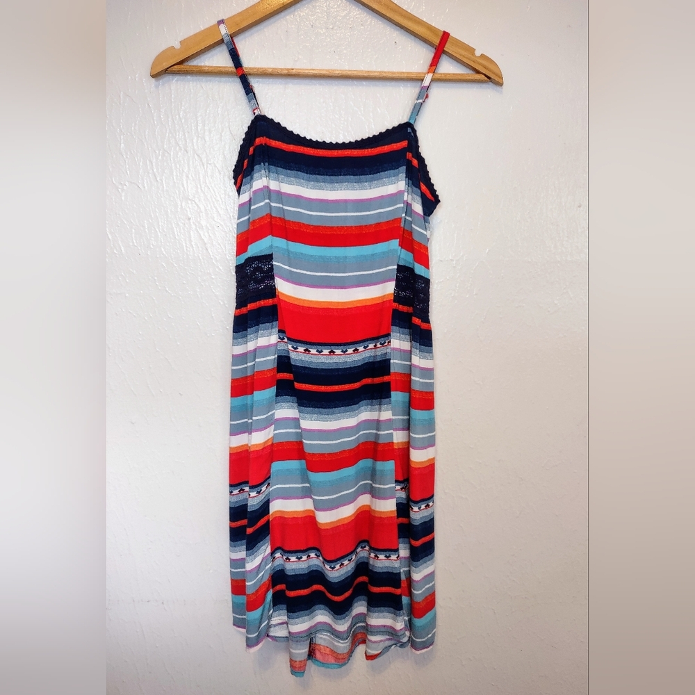 Mossimo Supply  Womens A Line Dress Blue Color Block Smocked Spaghetti Strap XL